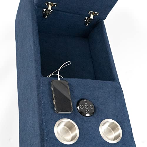 Sunset Trading Pixie Speaker Console | Modular Voice Bluetooth USB Outlets Storage Cupholders | Navy Blue Fabric