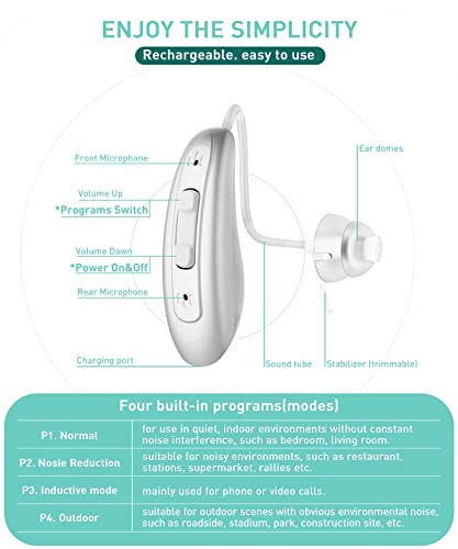 Hearing Aids for Seniors, Brunos Hearing Amplifier with 4 Built-in Modes, Clear and Noise Canceling, Rechargeable and Ultra-long Duration of 60 Hours, Premium Digital Hearing Aid, Comfortable to Wear All Day