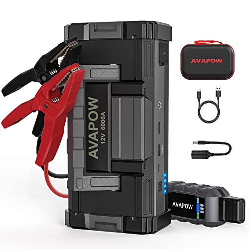 AVAPOW 6000A Car Battery Jump Starter(for All Gas or Upto 12L Diesel) Powerful Car Jump Starter with Dual USB Quick Charge and DC Output,12V Jump Pack with Built-in LED Bright Light