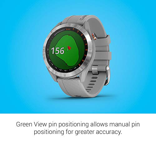 Garmin Approach S40, Stylish GPS Golf Smartwatch, Lightweight with Touchscreen Display, Gray/Stainless Steel with Watch Charging Base, 6Ave Travel & Cleaning Kit