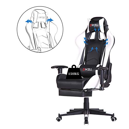 Gaming Chair, Computer Chair,Gamer Chair,Gaming Chair with Footrest,Gaming Chair for Adults,High Back Office Chair with Headrest and Massage Lumbar Support,White