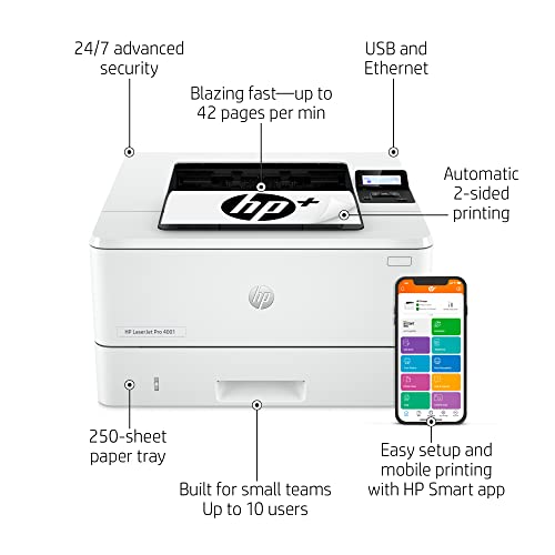 HP LaserJet Pro 4001dne Black & White Printer with HP+ Smart Office Features