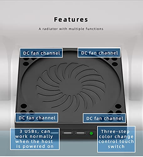 U/D Cooling Fan for Xbox Series X with 4 Fan and 3 USB Port Xbox Series X External Cooler Turbo Temperature Control Fan Console Standing Mount Cooling System