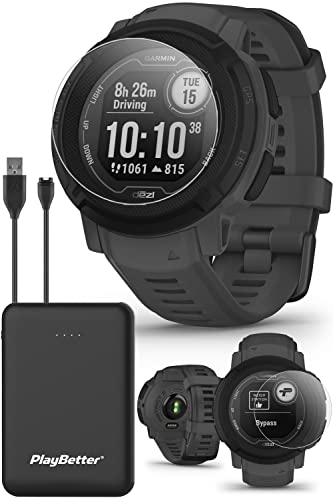 Garmin Instinct 2 (dezl Edition) Trucking GPS Smartwatch - Outdoor Rugged Military Watch & 24/7 Fitness Tracker for Professional Truck Drivers - Bundle w/ PlayBetter Portable Charger - Large, 45mm