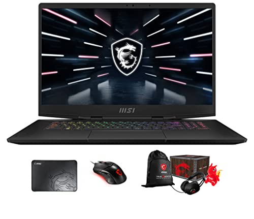 MSI Stealth GS77-17 Gaming Laptop (Intel i7-12700H 14-Core, 64GB DDR5 4800MHz RAM, 2x8TB PCIe SSD RAID 0 (16TB), RTX 3070 Ti, 17.3" 240Hz Win 11 Pro) with Loot Box, Clutch GM08, Pad