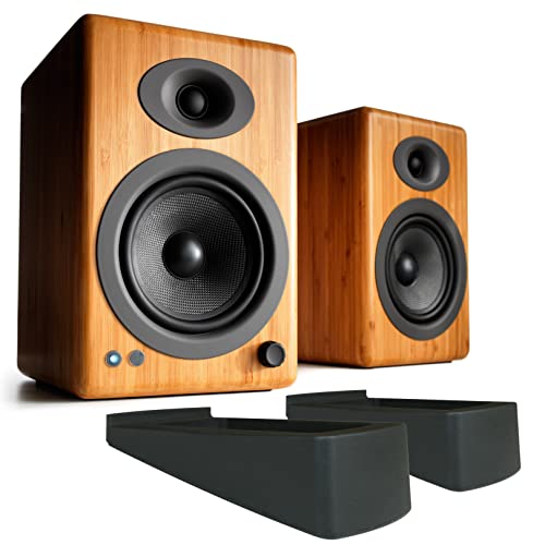 Audioengine A5+ Plus Powered Bluetooth Speakers and DS2 Desktop Speaker Stands Bundle (Bamboo)