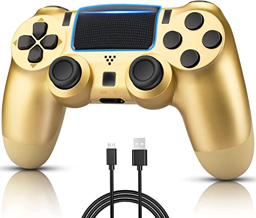 Wireless Controller Works with PS4 Controller, Gold Remote Control Works with Playstation 4 Controller, Wiv77 Great Joystick/Gamepad/Pa4 Controller with Charging Cable and Motors（2022, Cool New）