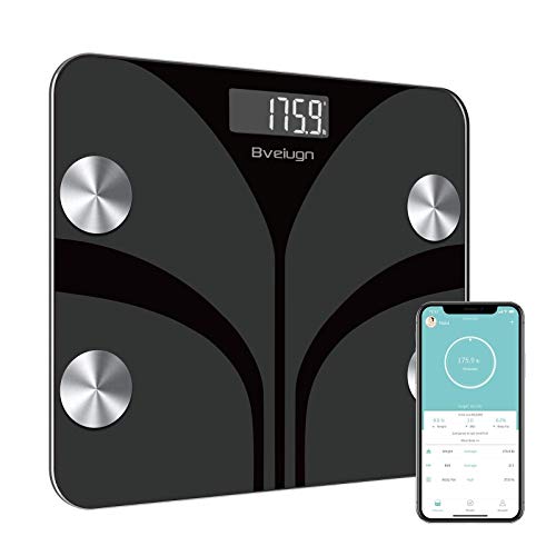 Bveiugn Body Fat Scale, Smart Scale for Body Weight BMI Digital Bathroom Wireless Scales, Body Composition Analyzer with Health Monitor Sync Apps, 400 lbs - Black