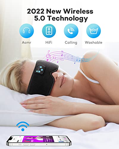 Sleep Headphones, Wireless Bluetooth Music Eye Mask,Ezona 3D Light Blocking Music Eye Mask Earbuds Cover with Adjustable Strap for Side Sleepers Insomnia Travel Yoga Nap Gifts for Men Women Black