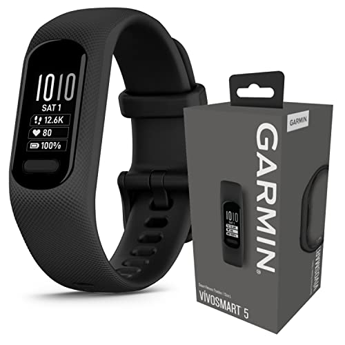 Garmin vivosmart 5 Smart Fitness and Health Tracker (Black/Large Black), 7 Days Battery with Wearable4U E-Power Bundle - Comfortable & Easy to Use Wrist Bands with Phone