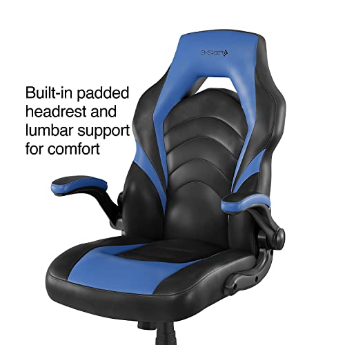 MyOfficeInnovations 2710764 Bonded Leather Gaming Chair, Black/Blue