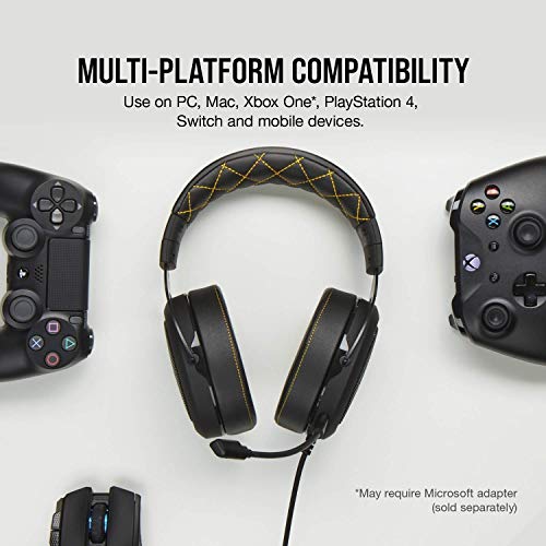 Corsair HS60 Pro – 7.1 Virtual Surround Sound PC Gaming Headset w/USB DAC - Discord Certified – Works with PC, Xbox Series X, Xbox Series S, Xbox One, PS5, PS4, and Nintendo Switch – Yellow