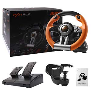 Game Racing Wheel, PXN-V3II 180° Competition Racing Steering Wheel with Universal USB Port and with Pedal, Suitable for PC, PS3, PS4, Xbox One, Xbox Series S&X, Nintendo Switch - Orange