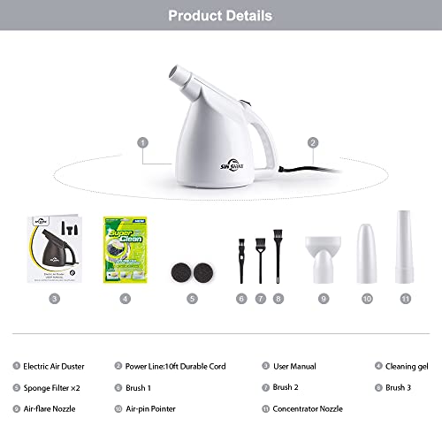 SIN SHINE - Compressed Air 3.0- Multi-Use Electric Air Duster for Cleaning Dust, Hairs, Crumbs, Scraps for Laptop, Computer, Replaces Compressed Air Cans (AD01-White)