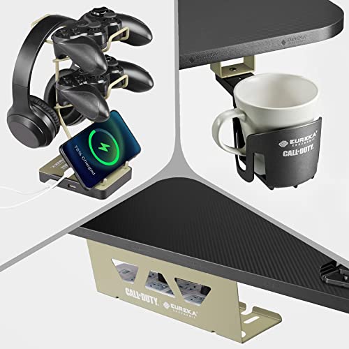 EUREKA ERGONOMIC & Call of Duty PC Computer Gaming Desk Setup Accessories Bundle, Headphone & Controller Stand with USB Charger, Unspillable Drink Cup Holder, Power Socket Strip Organizer, Gamer Gifts