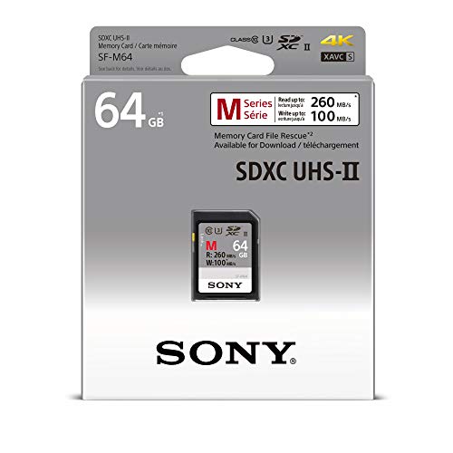 Sony M Series SDXC UHS-II Card 64GB, V60, CL10, U3, Max R277MB/S, W150MB/S (SF-M64/T2), Black