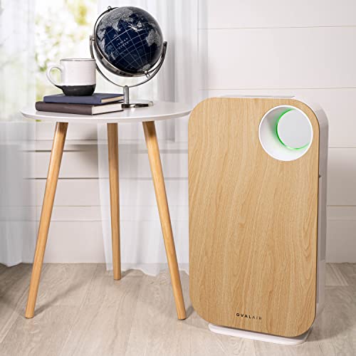 OVAL AIR AIR1000C 3-Stage H13 True HEPA 5-in-1 Air Purifier For Allergens,Dust,Pets,Allergies,Odor,Smoke,Pollen, Rooms up to 600 sq. ft., Light Wood 13.8" X 7.5" X 25"