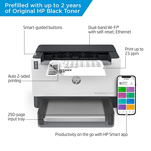 HP Laserjet Tank 2504dw Wireless Black & White Printer Prefilled with Up to 2 Years of Original HP Toner (2R7F4A)