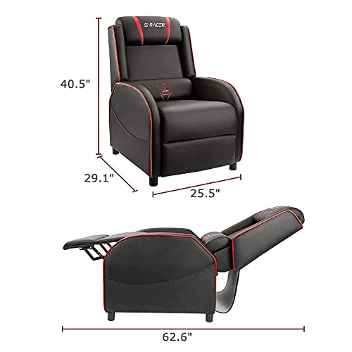 Homall Gaming Recliner Chair Racing Style Single Living Room Sofa Recliner PU Leather Recliner Seat Home Theater Seating (Red, Massage)