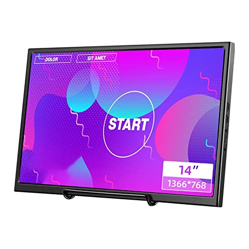 14 inch Portable Monitor HDMI,Bnztruk Small External Monitor with Dual HDMI Interface for Raspberry pi PS4 Laptop PC Computer Microsoft Win OS,1366x768,16:9 Color Display Screen