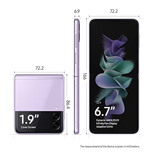 SAMSUNG Galaxy Z Flip 3 5G Factory Unlocked Android Cell Phone, Lavender & 3 Phone Case, Clear Protective Cover with Ring, Heavy Duty, Shockproof Smartphone Protector, US Version, Transparent