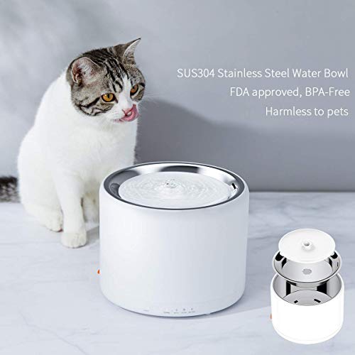 PETKIT Cat Dog Stainless Steel Water Fountain, Ultra-Quiet Pet Water Fountain for Cats Dogs, Automatic Cat Dog Water Dispenser with Burnout Prevention Pump, Smart LED Light, Dual Working Modes