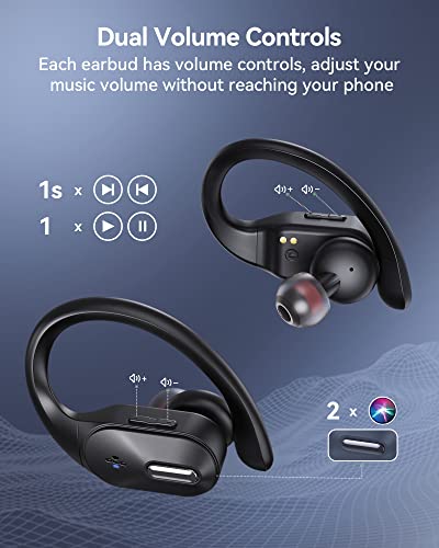 Bluetooth Headphones Wireless Earbuds with Wireless Charging Case 48hrs Playtime LED Digital Display Deep Bass Sound Earphones with Built in Mic and Over Earhooks Waterproof Headset for Sports Orancu