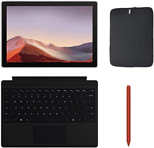 Newest Microsoft Surface Pro 7 12.3 Inch Touchscreen Tablet PC Bundle w/Type Cover, Red Surface Pen & WOOV Sleeve, Intel 10th Gen Core i5, 8GB RAM, 128GB SSD, WiFi, Windows 10, Platinum (Latest Model)