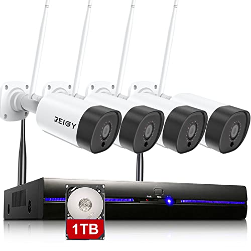 3MP Wireless Security Camera System with Two Way Audio, REIGY 2K WiFi Home Surveillance Set, 8 Channel NVR CCTV Kit for Outdoor/Indoor IP66 Waterproof Night Vision Motion Detection 1TB Hard Drive