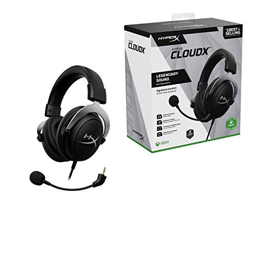 HyperX CloudX, Official Xbox Licensed Gaming Headset, Compatible with Xbox One and Xbox Series X|S, Memory Foam Ear Cushions, Detachable Noise-Cancelling Mic, in-line Audio Controls, Silver