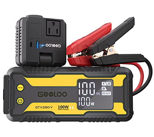 GOOLOO GTX280 Portable Power Station Jump Starter with Detachable AC Inverter, 280Wh Power Bank, PD 100W Type-C(in/Out), 150W DC, 120W AC, Compact Backup Lithium Battery for Outdoor & Indoor