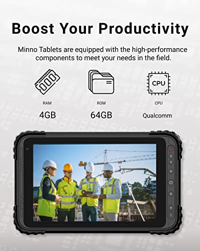 Rugged Tablet for Enterprise Mobile Field Work (Android) - 8" Inch + 2D Scanner, 4GB RAM/64GB, Android 10, Sunlight Readable, 16MP Camera, NFC, GPS, 4G LTE, IP67, Dust/Drop/Water Proof