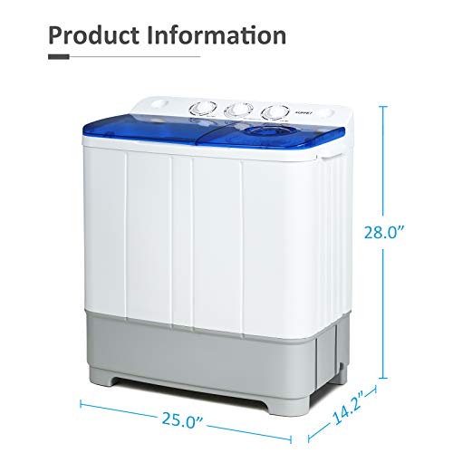 Portable Washing Machine, KUPPET 21lbs Compact Twin Tub Washer and Spin Dryer Combo for Apartment, Dorms, RVs, Camping and More, White&Blue