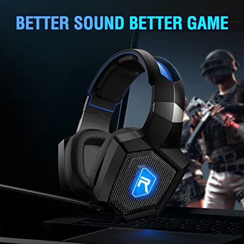 Gaming Headset with Microphone, Gaming Headphones for PS4 PS5 Xbox One PC, Playstation Headset with Noise Reduction Mic, LED Light 7.1 Surround Sound Over-Ear and Wired 3.5mm Jack (Blue)