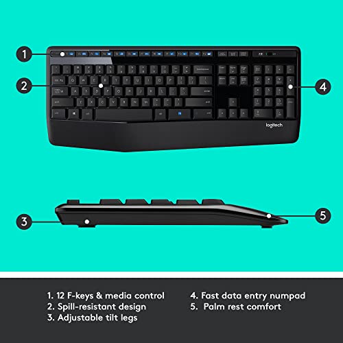 Logitech MK345 Wireless Combo Full-Sized Keyboard with Palm Rest and Comfortable Right-Handed Mouse, 2.4 GHz Wireless USB Receiver, Compatible with PC, Laptop