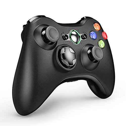 VOYEE Wireless Controller with Receiver Compatible with Microsoft Xbox 360/Slim/Windows 11/10/8/7, with Upgraded Joystick/Dual Shock (Black)