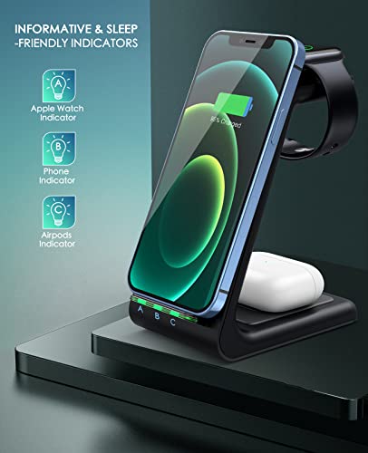 Wireless Charging Station,3 in 1 Fast Charging Station,Wireless Charger Stand for iPhone 14/13/12/11 Pro Max/X/Xs Max/8/8 Plus, AirPods 3/2/pro, iWatch Series 8/7/6/5/SE/4/3/2, and Samsung Phones