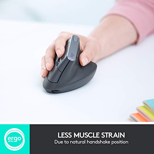 Logitech MX Vertical Wireless Mouse – Advanced Ergonomic Design Reduces Muscle Strain & Lift Vertical Ergonomic Mouse, Wireless, Bluetooth or Logi Bolt USB Receiver, Quiet clicks, 4 Buttons