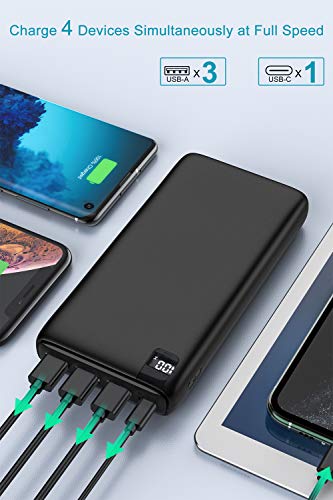 Power Bank 26800mAh Portable Charger, IXNINE High Capacity Phone Charger Compact External Battery Pack with LED Display and 4 Fast Charging Outputs for iPhone Samsung LG etc.