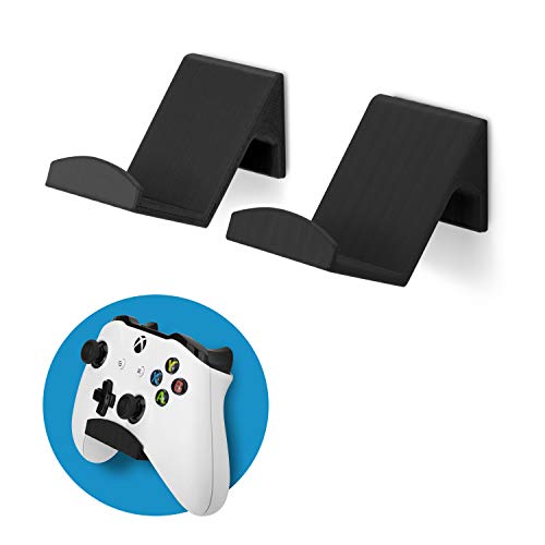 Game Controller Wall Mount Stand Holder (2 Pack) for XBOX ONE SWITCH PS4 STEAM PC NINTENDO, Universal Gamepad Accessories - No screws, Stick on, Black By Brainwavz (V2 - Improved Adhesion) UGC1