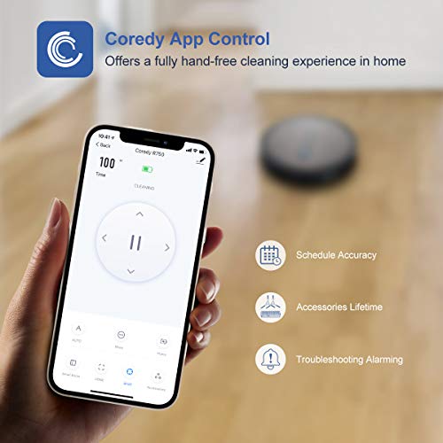 Coredy R750 Robot Vacuum Cleaner, Compatible with Alexa, Mopping System, Boost Intellect, Virtual Boundary Supported, 2200Pa Suction, Super-Thin, Upgraded Robotic Vacuums, Cleans Hard Floor to Carpet