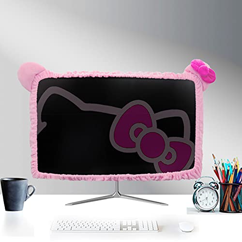Kakurookie 27'' - 34'' Computer Monitor Protective Cover with Cat Ear Design, Cute Pink Monitor Dust Cover with Furry Design, Elastic Dustproof, Suitable for PC, Tablet, TV (27-34in, Pink)