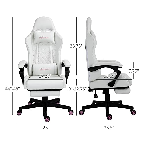 Vinsetto High Back PU Leather Gaming Chair, Racing Computer Chair with Swivel Wheels, Retractable Footrest, Headrest, Lumbar Support, and Armrest, White