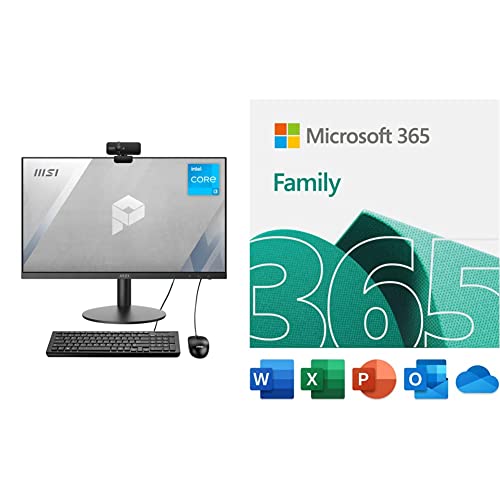 MSI PRO AP241 All-in-One Computer Desktop, 23.8" FHD IPS-Grade LED, Intel Core i3-10105, 8GB Memory, 500GB SSD, WiFi 6, BT 5.1, Black, Windows 10 Home | Microsoft 365 Family 15-Month Subscription