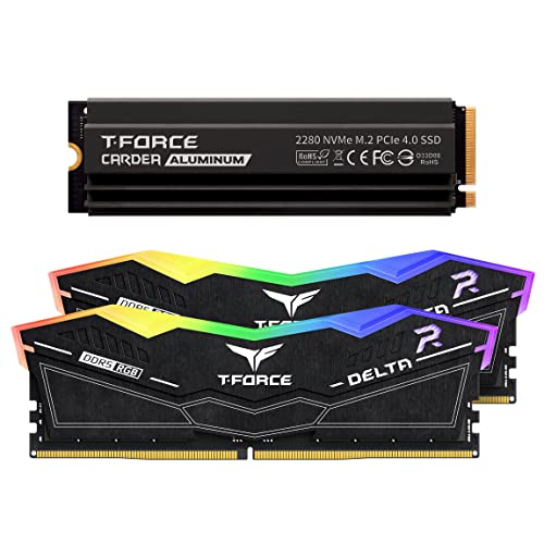 TEAMGROUP T-Force Delta RGB DDR5 32GB Kit 2x16GB 6200MHz Ram Black FF3D532G6200HC38ADC01 Bundle with CARDEA A440 Pro Aluminum 1TB NVMe PCIe Gen4 M.2 Gaming SSD R/W 7200/6000 MB/s TM8FPR001T0C128