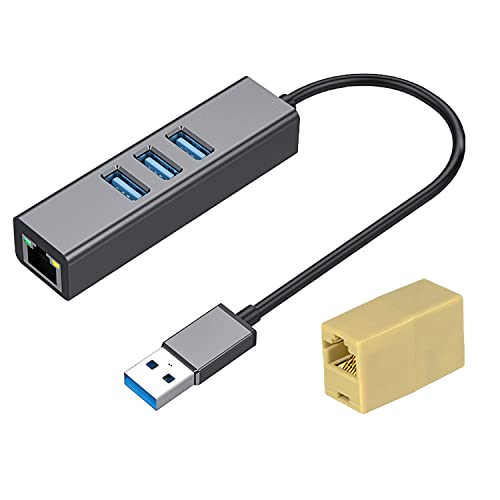 USB to Ethernet Adapter,USB 3.0 Hub with RJ45 1Gbps Gigabit Ethernet Adapter,3 Ports USB 3.0, Support Windows 10,8.1,Mac OS, Surface Pro,Linux and More