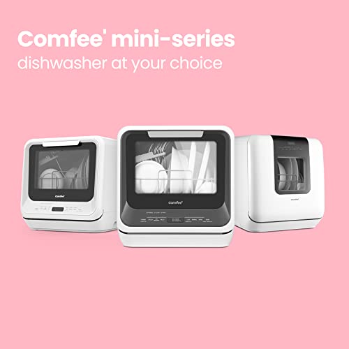 COMFEE' Portable Dishwasher Countertop, Mini Dishwasher with 5L Built-in Water Tank, No Hookup Needed, 6 Programs, 360° Dual Spray, 192℉ High-Temp& Air-Dry Function, Dishwasher for Apartments& RVs