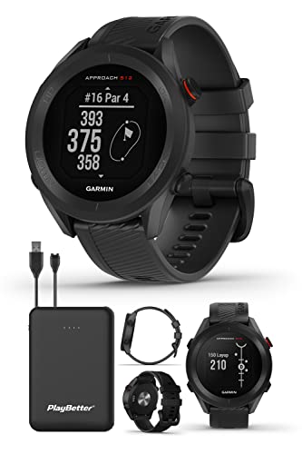 Garmin Approach S12 (Black) GPS Golf Watch | Golfer's Bundle with Portable Charger | F/M/B Yardages, 42k+ Preloaded Courses, CourseView Maps, & Live Scoring