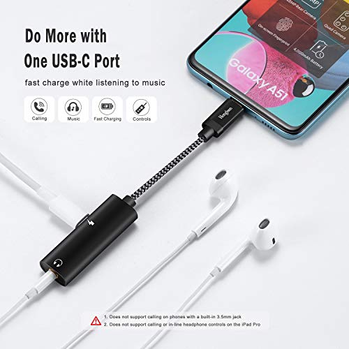 USB C to 3.5mm Headphone and Charger Adapter, 2 in 1 USB Type-C to Aux Audio Jack and Charging Port Dongle Cable Compatible with Samsung Galaxy S22 S21 S20 Ultra Note 20 10 Plus