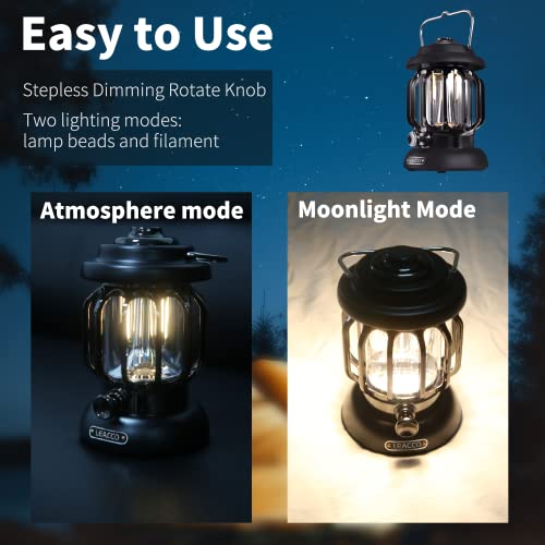 LEACCO Rechargeable Night Light,Camping Lantern Rechargeable,8-24h Runtime 5000 mAh,LED Lantern,Gift forBedroom, Christmas, Birthdays, Valentine's Day.